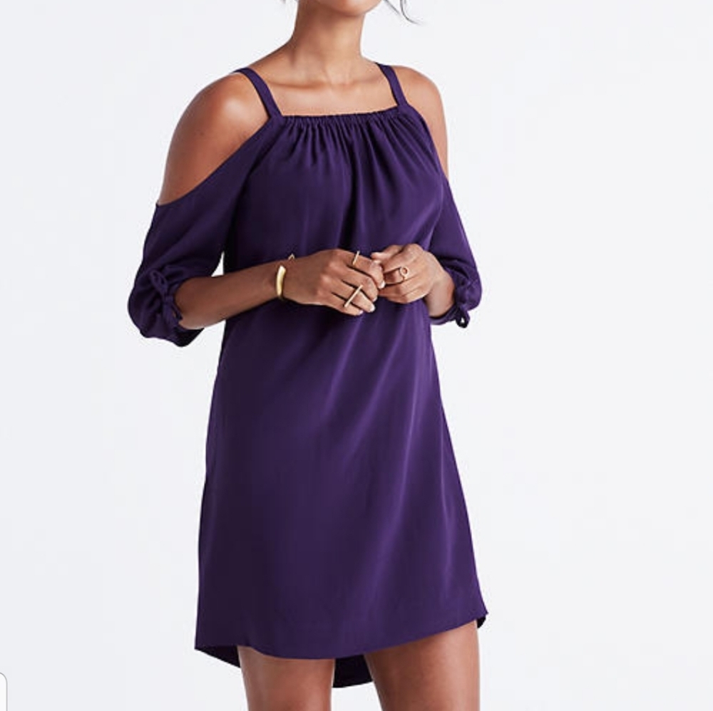 Madewell Purple Silk Cold Shoulder Dress